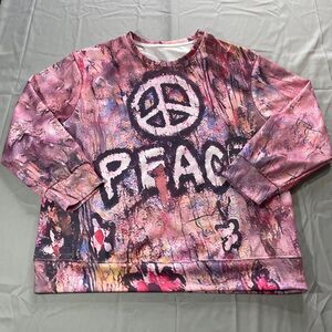 Unbranded Peace Sign Flower Sweatshirt Casual Pink Multicolor Womens L Hippie